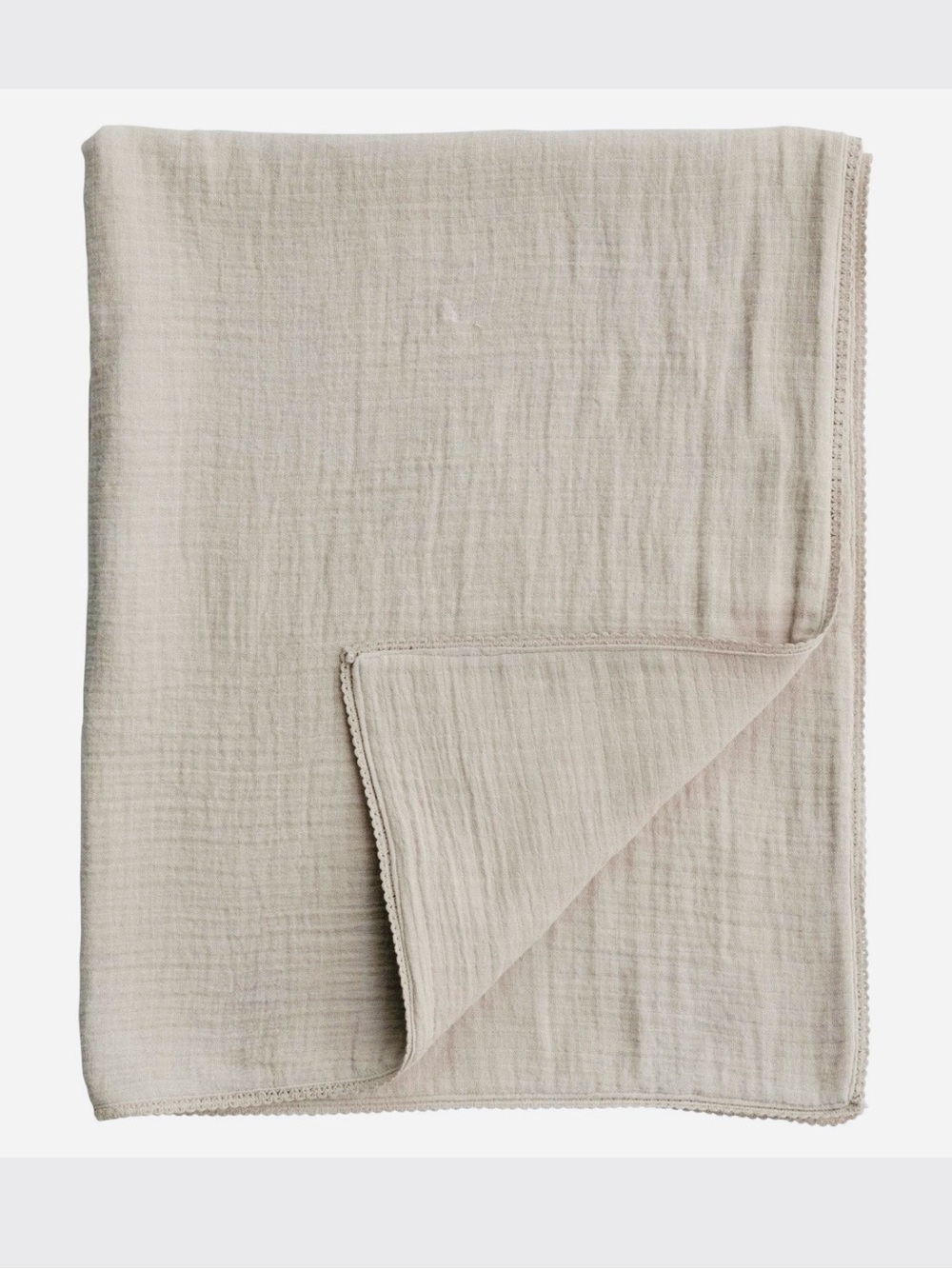 Creative Co-Op Taupe Lace Border Double Cloth Muslin Baby Blanket NWOT